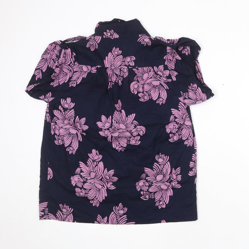 French Connection Womens Blue Floral 100% Cotton Basic Blouse Size 8 Mock Neck