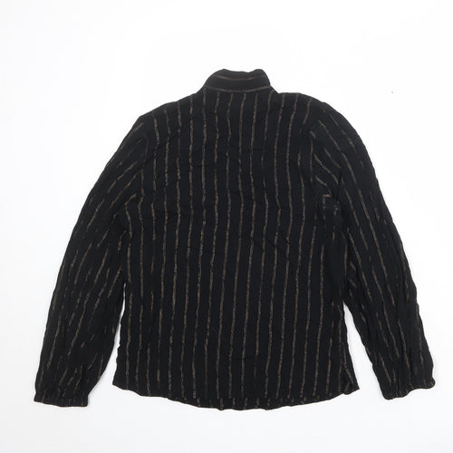 Marks and Spencer Womens Black Striped Viscose Basic Blouse Size 10 High Neck