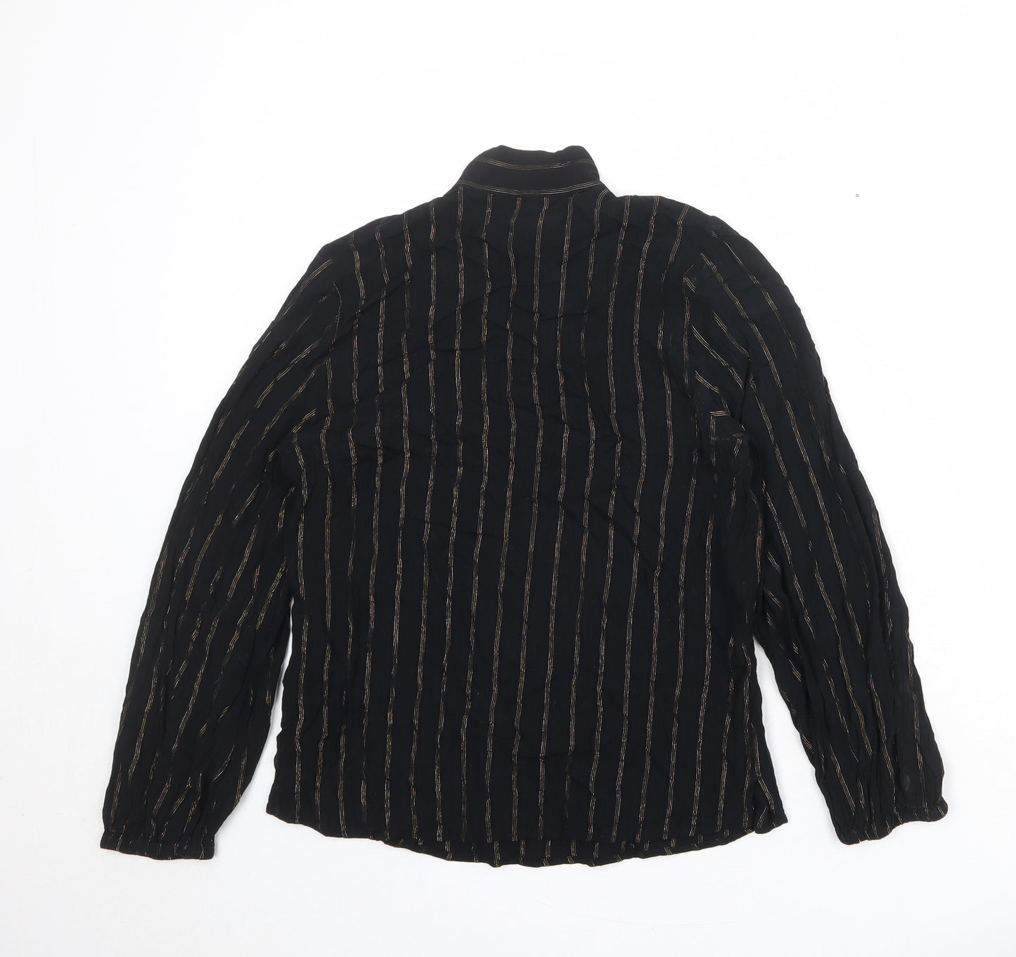 Marks and Spencer Womens Black Striped Viscose Basic Blouse Size 10 High Neck