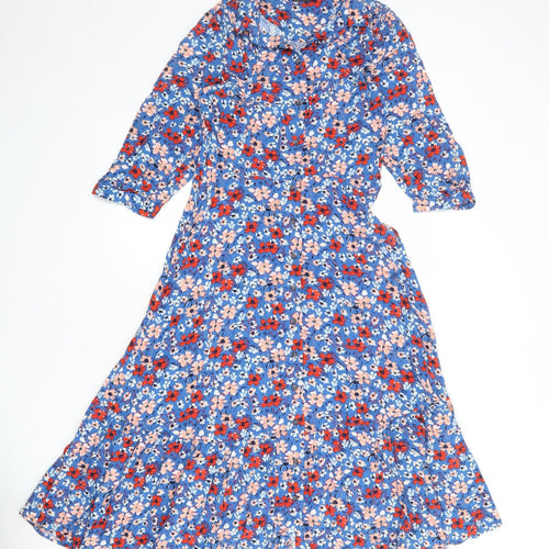 Marks and Spencer Womens Blue Floral Viscose Shirt Dress Size 10 Collared Button