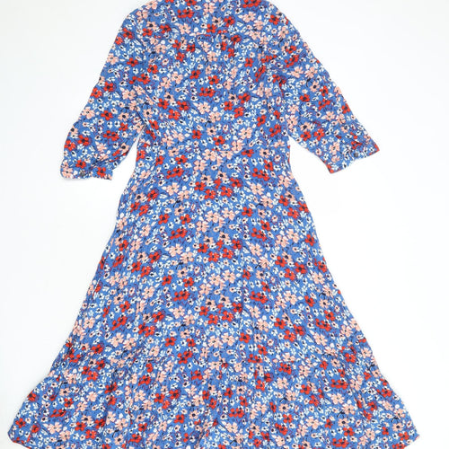 Marks and Spencer Womens Blue Floral Viscose Shirt Dress Size 10 Collared Button