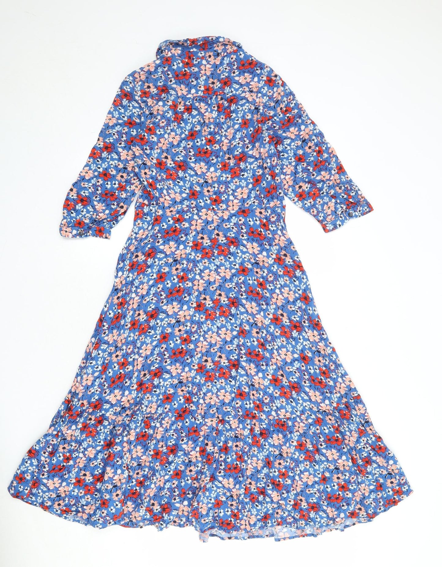 Marks and Spencer Womens Blue Floral Viscose Shirt Dress Size 10 Collared Button