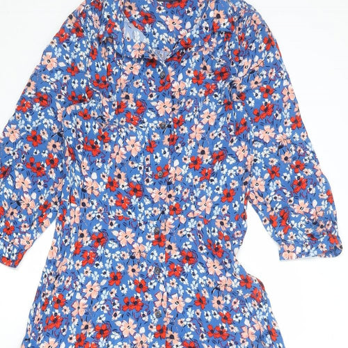 Marks and Spencer Womens Blue Floral Viscose Shirt Dress Size 10 Collared Button
