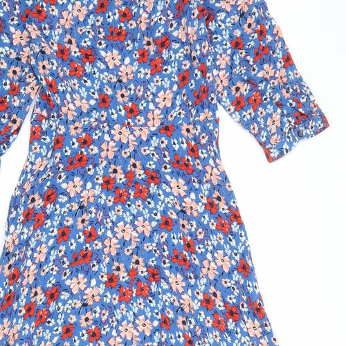 Marks and Spencer Womens Blue Floral Viscose Shirt Dress Size 10 Collared Button