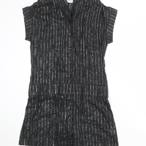 Topshop Womens Black Striped 100% Cotton A-Line Size 12 V-Neck Button