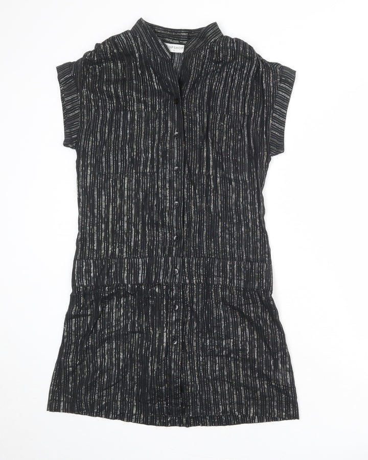 Topshop Womens Black Striped 100% Cotton A-Line Size 12 V-Neck Button