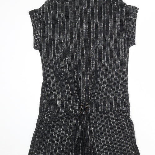 Topshop Womens Black Striped 100% Cotton A-Line Size 12 V-Neck Button