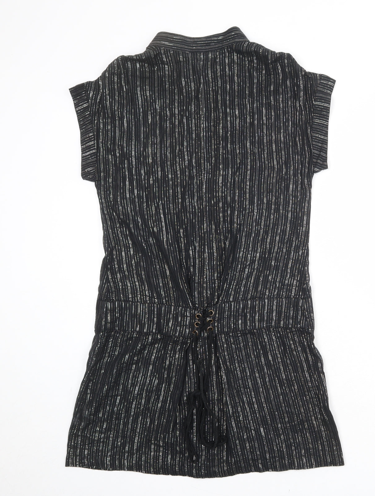 Topshop Womens Black Striped 100% Cotton A-Line Size 12 V-Neck Button