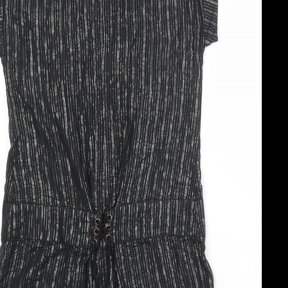 Topshop Womens Black Striped 100% Cotton A-Line Size 12 V-Neck Button