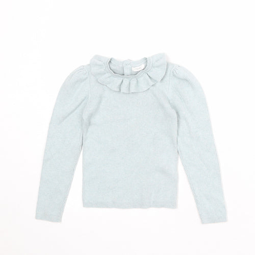 NEXT Girls Blue Round Neck Cotton Pullover Jumper Size 4-5 Years Button