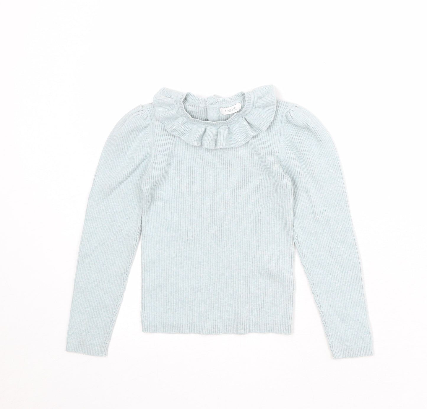 NEXT Girls Blue Round Neck Cotton Pullover Jumper Size 4-5 Years Button