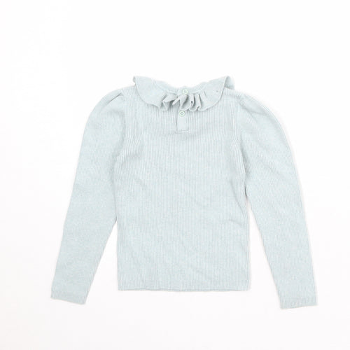 NEXT Girls Blue Round Neck Cotton Pullover Jumper Size 4-5 Years Button