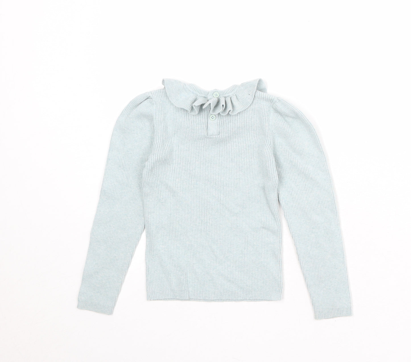 NEXT Girls Blue Round Neck Cotton Pullover Jumper Size 4-5 Years Button