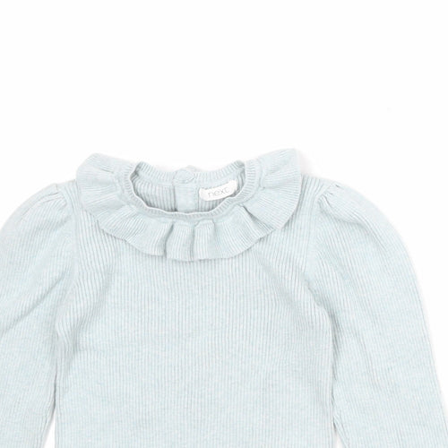 NEXT Girls Blue Round Neck Cotton Pullover Jumper Size 4-5 Years Button