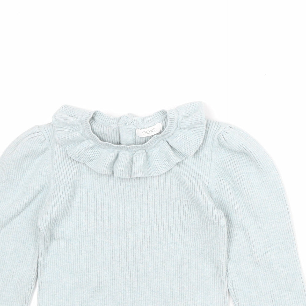 NEXT Girls Blue Round Neck Cotton Pullover Jumper Size 4-5 Years Button
