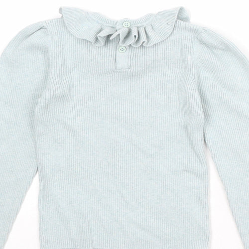 NEXT Girls Blue Round Neck Cotton Pullover Jumper Size 4-5 Years Button