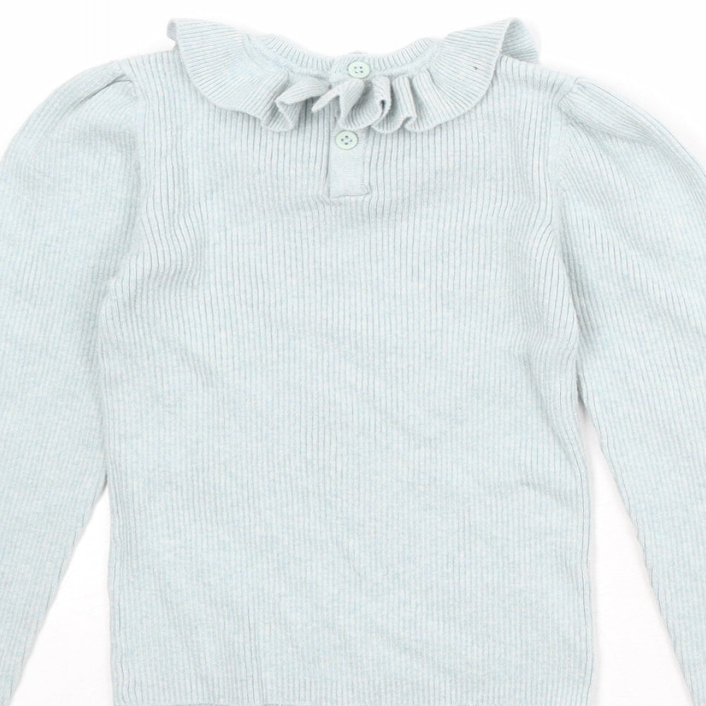NEXT Girls Blue Round Neck Cotton Pullover Jumper Size 4-5 Years Button