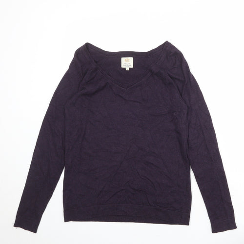 River Island Womens Purple V-Neck Cotton Pullover Jumper Size 14