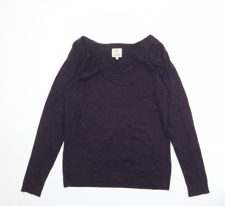 River Island Womens Purple V-Neck Cotton Pullover Jumper Size 14