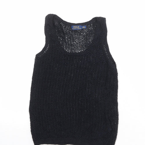 Polo Ralph Lauren Womens Black Scoop Neck Linen Vest Jumper Size XS