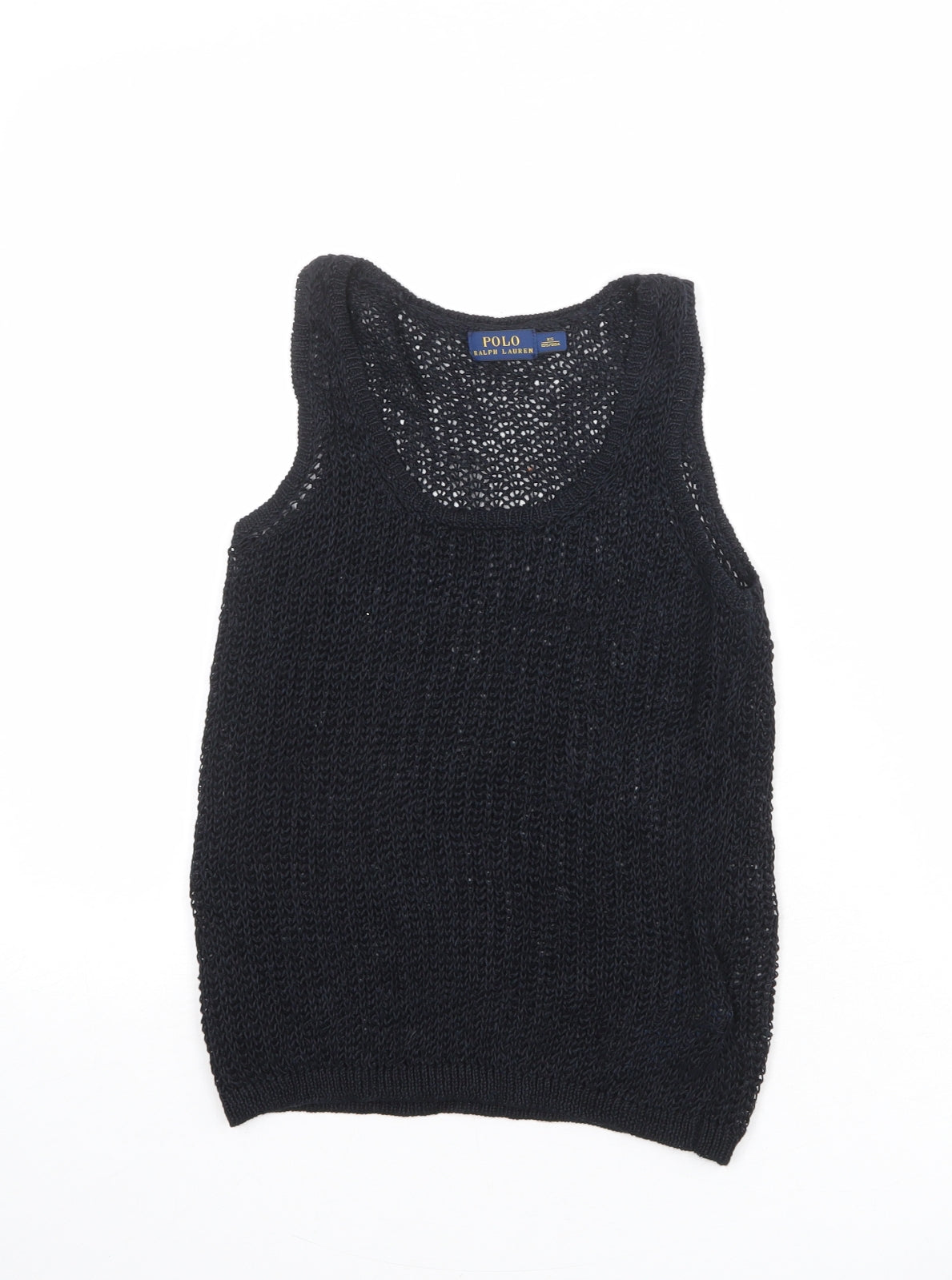 Polo Ralph Lauren Womens Black Scoop Neck Linen Vest Jumper Size XS