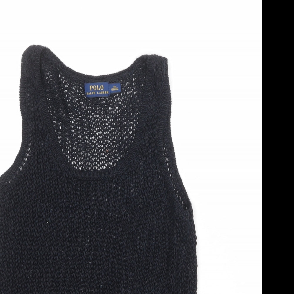 Polo Ralph Lauren Womens Black Scoop Neck Linen Vest Jumper Size XS
