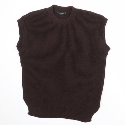 PRETTYLITTLETHING Womens Brown Round Neck Acrylic Vest Jumper Size M