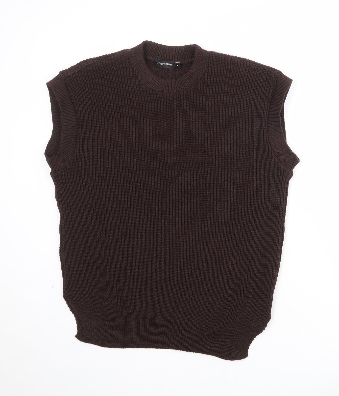 PRETTYLITTLETHING Womens Brown Round Neck Acrylic Vest Jumper Size M