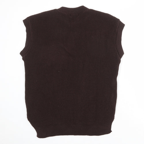 PRETTYLITTLETHING Womens Brown Round Neck Acrylic Vest Jumper Size M