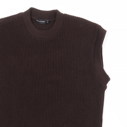 PRETTYLITTLETHING Womens Brown Round Neck Acrylic Vest Jumper Size M