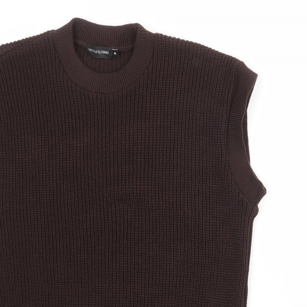 PRETTYLITTLETHING Womens Brown Round Neck Acrylic Vest Jumper Size M