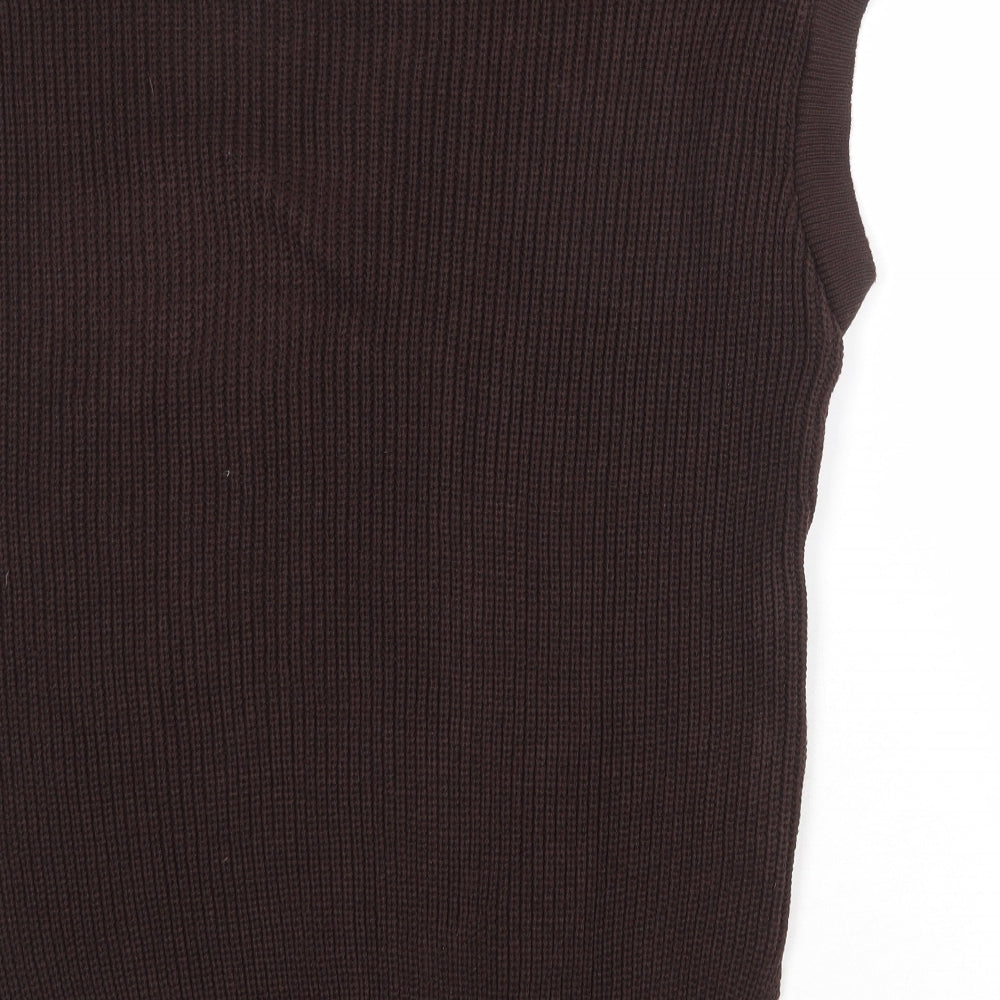 PRETTYLITTLETHING Womens Brown Round Neck Acrylic Vest Jumper Size M