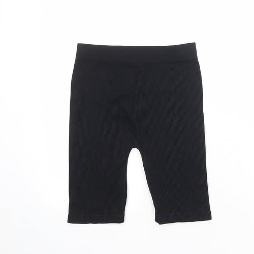Zara Womens Black Nylon Compression Shorts Size L Regular Pull On