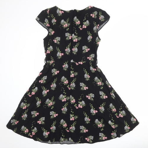 Billie & Blossom Womens Black Floral Viscose Fit & Flare Size 14 Round Neck Zip - Tiger print
