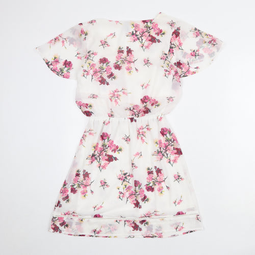Divided by H&M Womens White Floral Polyester Fit & Flare Size 8 V-Neck Pullover