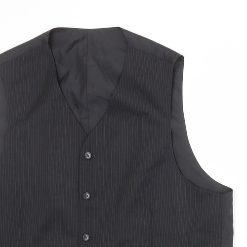 C&A Mens Black Striped Polyester Jacket Suit Waistcoat Size 58 Regular