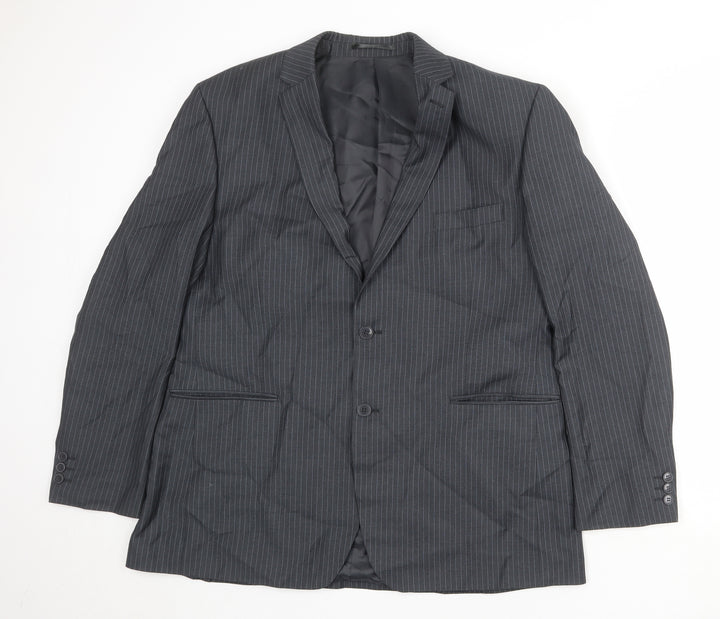 Karl Jackson Mens Grey Striped Polyester Jacket Suit Jacket Size 44 Regular