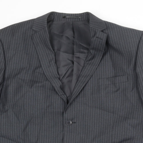 Karl Jackson Mens Grey Striped Polyester Jacket Suit Jacket Size 44 Regular