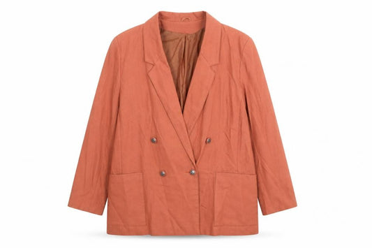 Front view of Debenhams women’s orange polyester jacket suit jacket, size UK 14