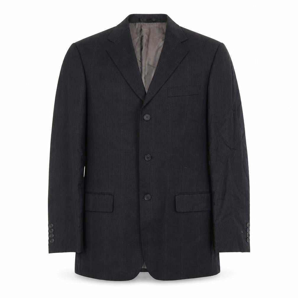 Front view of Marks & Spencer men’s black check wool jacket suit jacket, size 38, regular