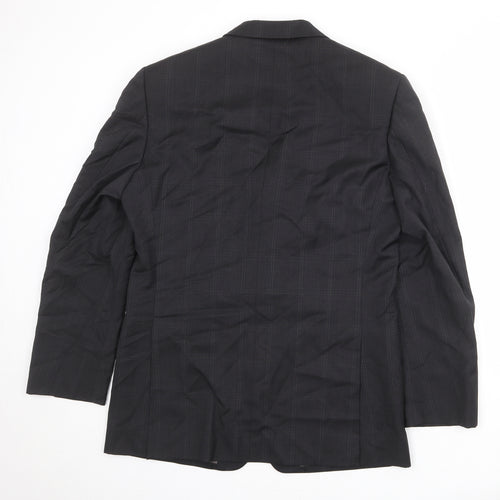Marks and Spencer Mens Black Check Wool Jacket Suit Jacket Size 38 Regular