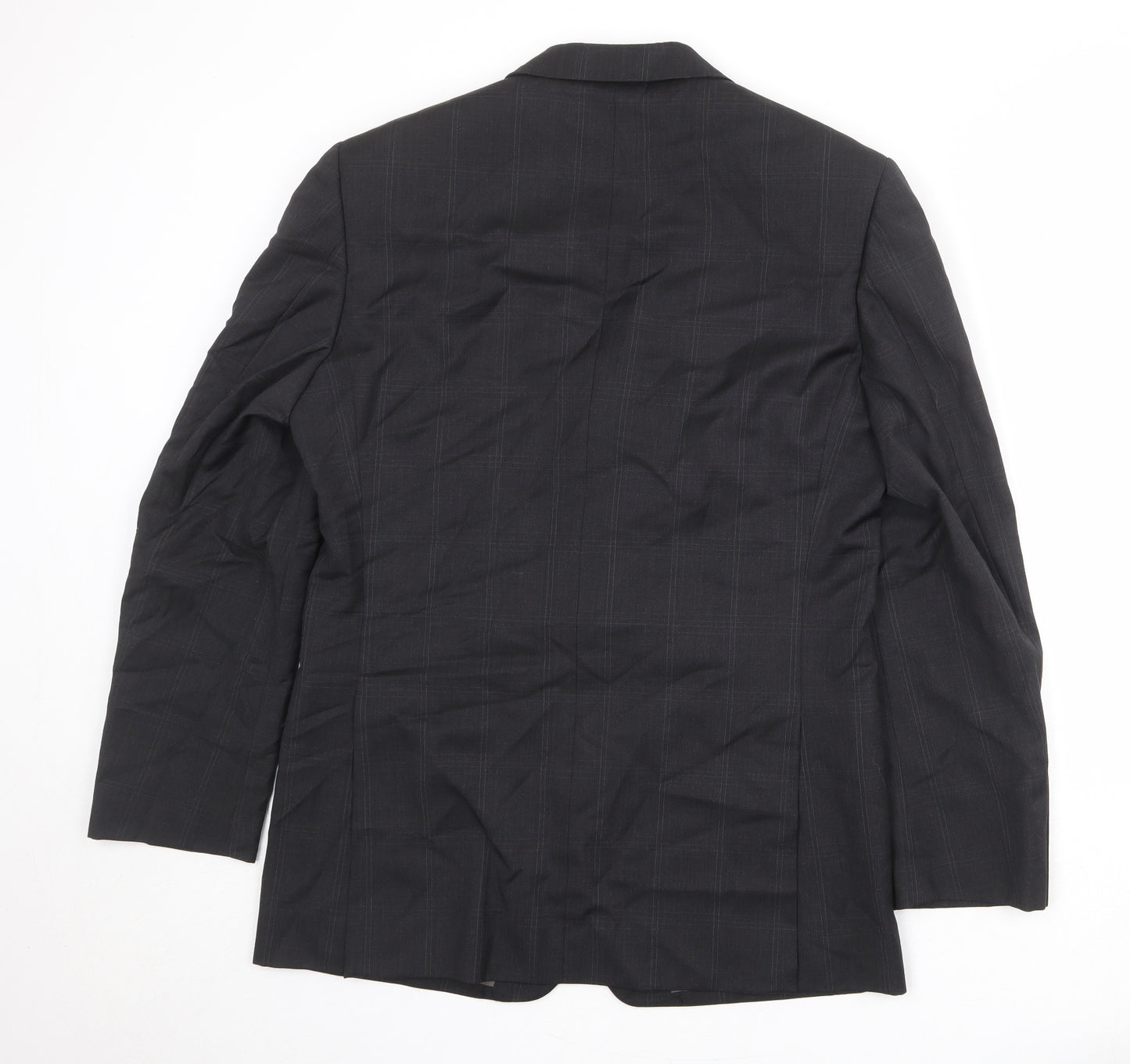 Marks and Spencer Mens Black Check Wool Jacket Suit Jacket Size 38 Regular