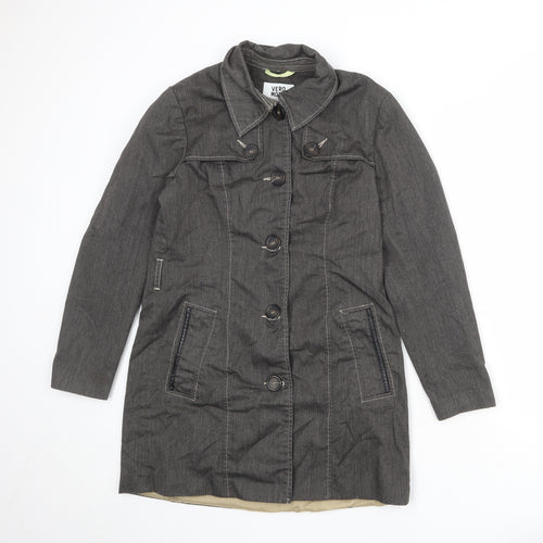 VERO MODA Womens Grey Overcoat Coat Size L Button