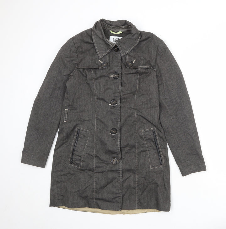 VERO MODA Womens Grey Overcoat Coat Size L Button