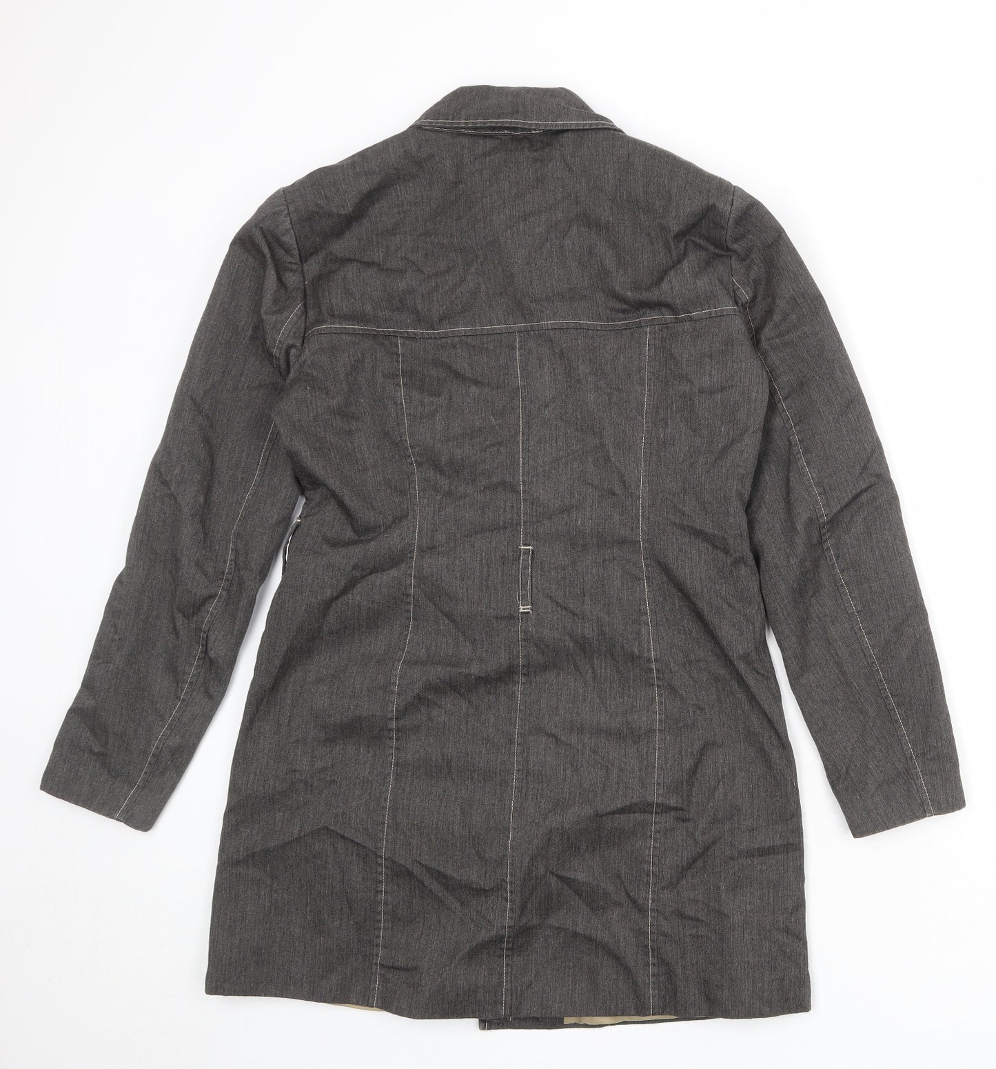 VERO MODA Womens Grey Overcoat Coat Size L Button