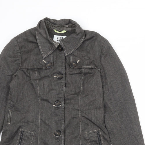 VERO MODA Womens Grey Overcoat Coat Size L Button