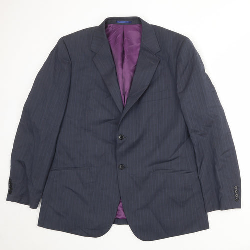Howick Tailored Mens Blue Striped Wool Jacket Suit Jacket Size 44 Regular