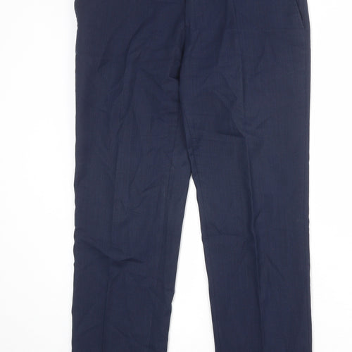 Marks and Spencer Mens Blue Polyester Dress Pants Trousers Size 32 in Regular Zip