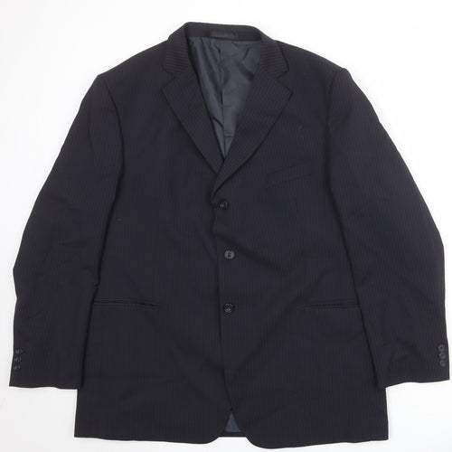 Marks and Spencer Mens Blue Striped Polyester Jacket Suit Jacket Size 46 Regular