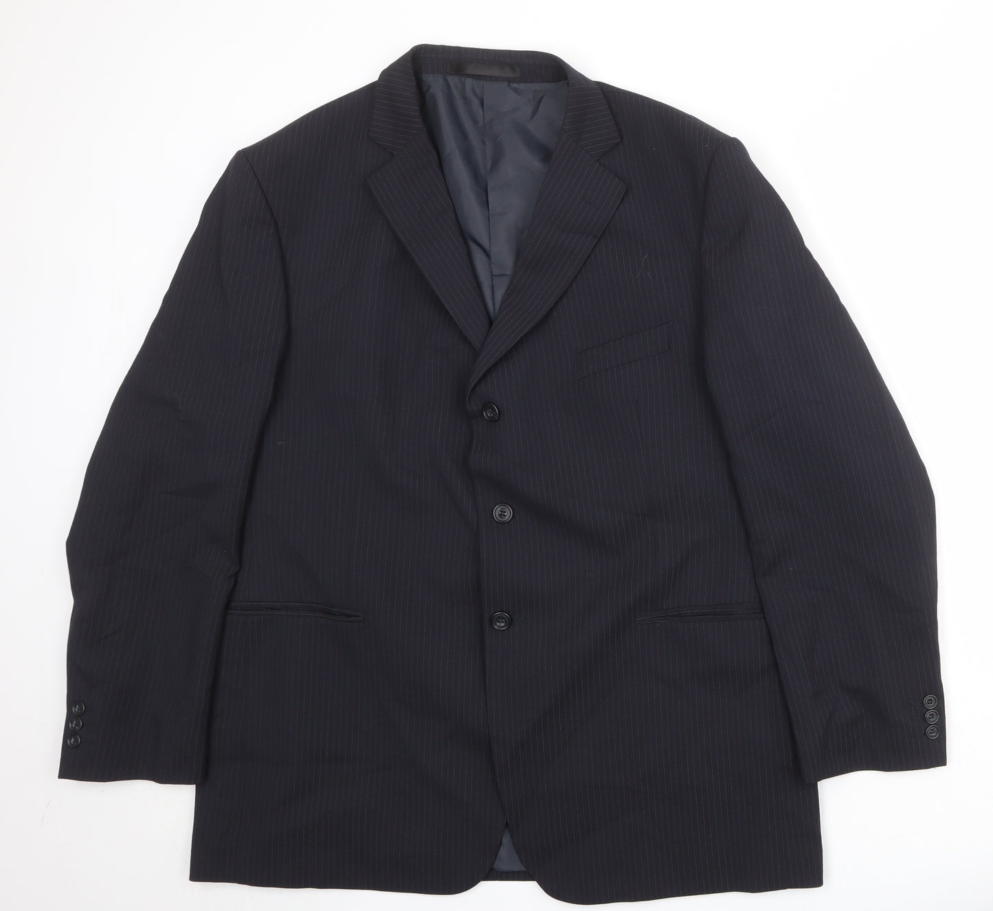 Marks and Spencer Mens Blue Striped Polyester Jacket Suit Jacket Size 46 Regular